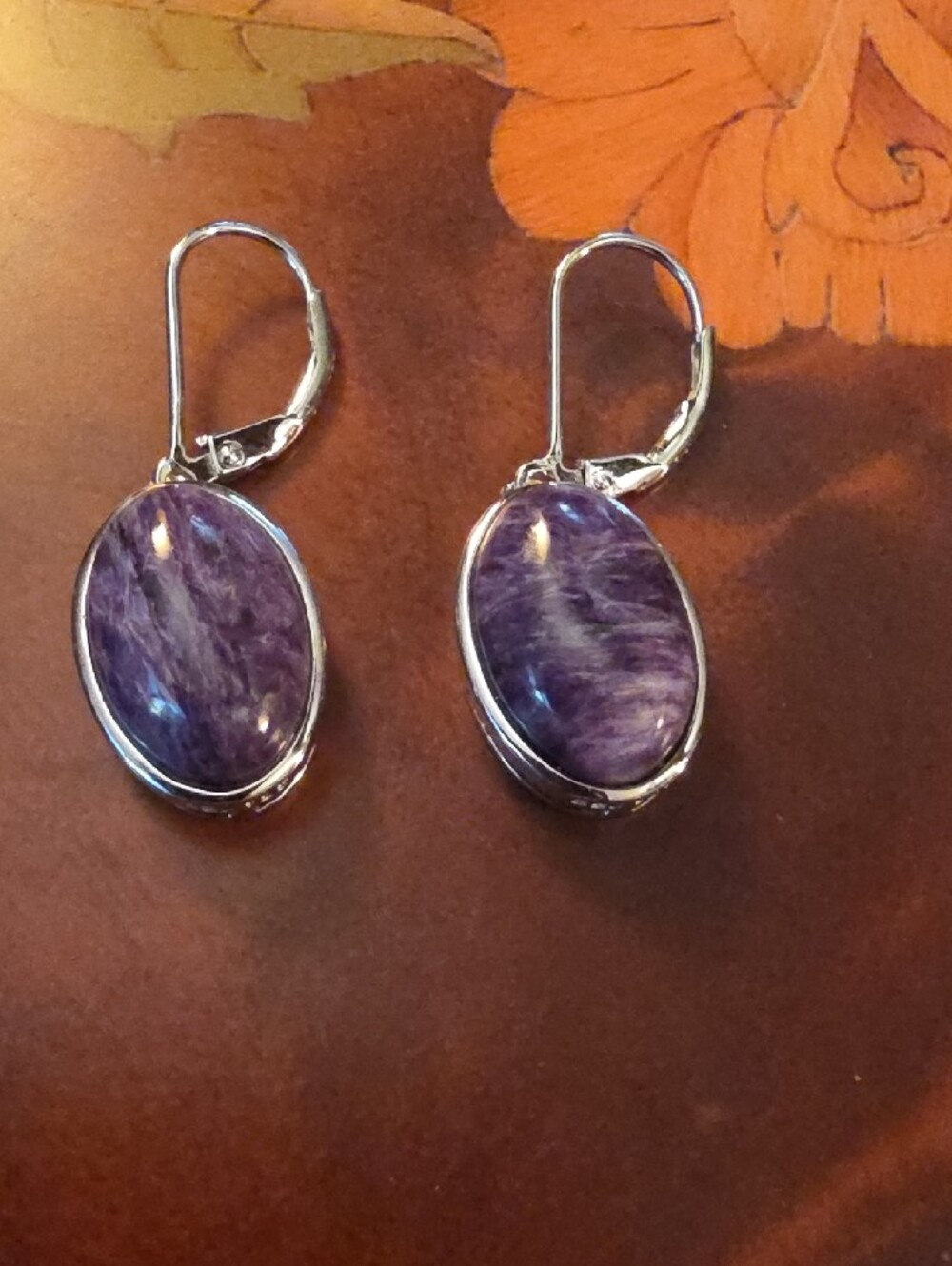 JTV Russian Charoite Sterling Silver Dangle Earrings